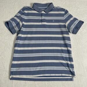 Men's Large‎ IZOD Polo Golf Shirt Blue White Stripe 1/4 Button Knit Performance